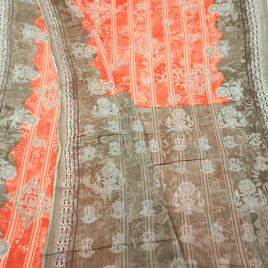 Indian Vintage Sari Brown & Peach 100% Pure Cotton Printed Sarees 5Yd Craft Fabric Sewing Sarong Wrap Boho Quilting Upcycle Dress Making