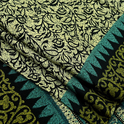 Indian Vintage Black & Beige Saree Pure Silk Printed Sari Craft Fabric 5yd Sewing Dress Making Soft Paisley Quilting Upcycle Crafting