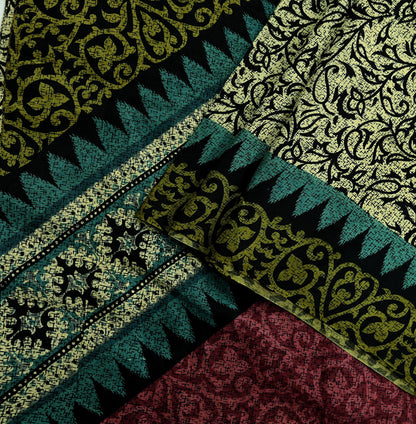Indian Vintage Black & Beige Saree Pure Silk Printed Sari Craft Fabric 5yd Sewing Dress Making Soft Paisley Quilting Upcycle Crafting