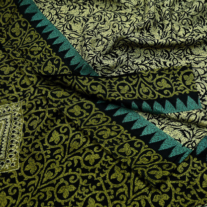 Indian Vintage Black & Beige Saree Pure Silk Printed Sari Craft Fabric 5yd Sewing Dress Making Soft Paisley Quilting Upcycle Crafting
