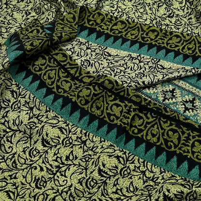 Indian Vintage Black & Beige Saree Pure Silk Printed Sari Craft Fabric 5yd Sewing Dress Making Soft Paisley Quilting Upcycle Crafting