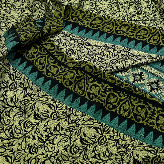 Indian Vintage Black & Beige Saree Pure Silk Printed Sari Craft Fabric 5yd Sewing Dress Making Soft Paisley Quilting Upcycle Crafting