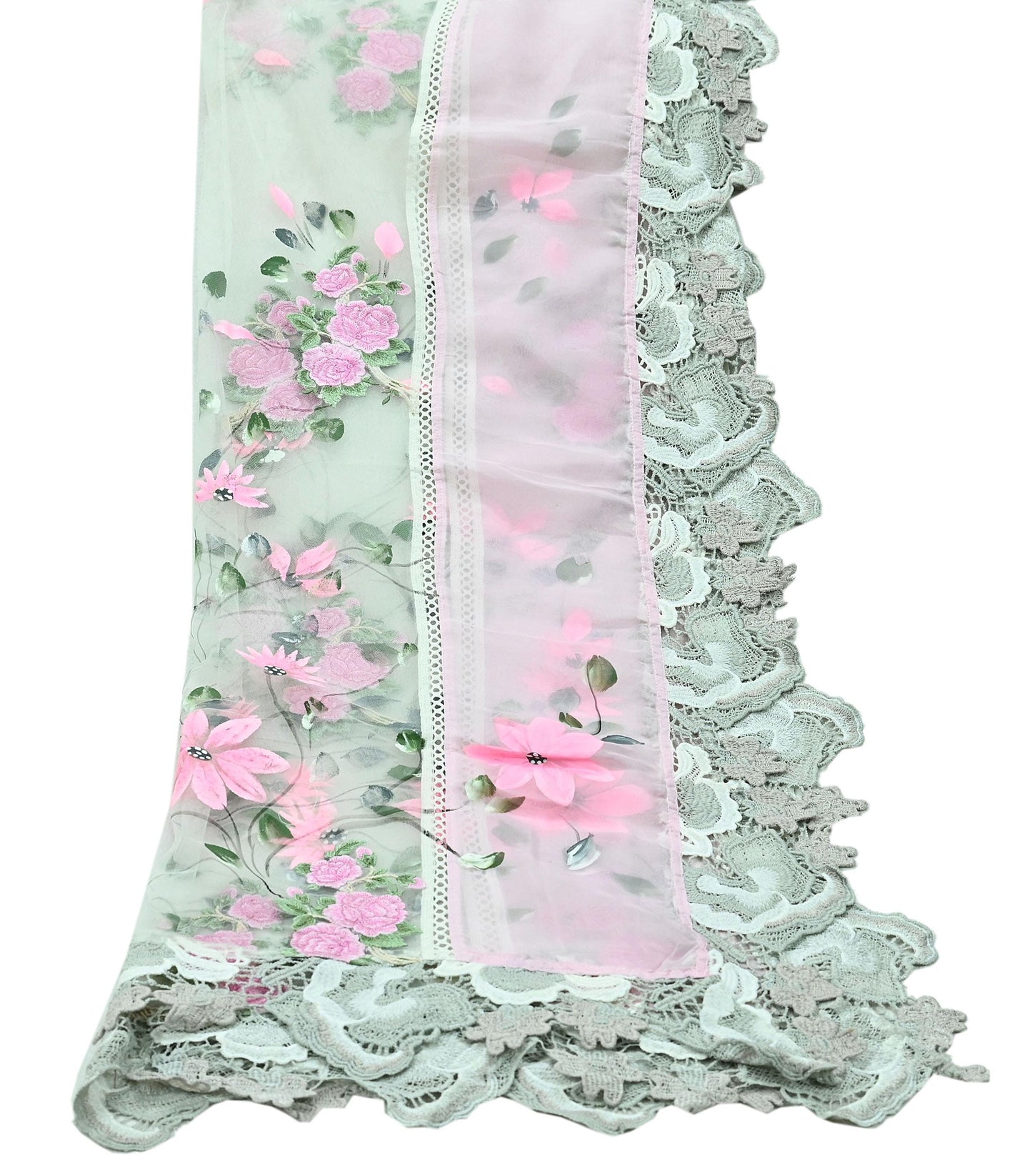 Indian Vintage White Dupatta Net Mesh Long Stole Embroidered Scarves Sequins Veil Hijab Party Wear