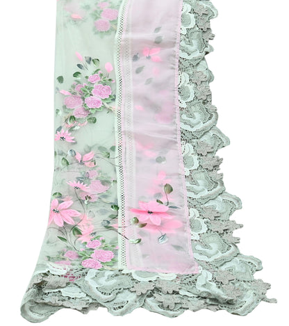 Indian Vintage White Dupatta Net Mesh Long Stole Embroidered Scarves Sequins Veil Hijab Party Wear