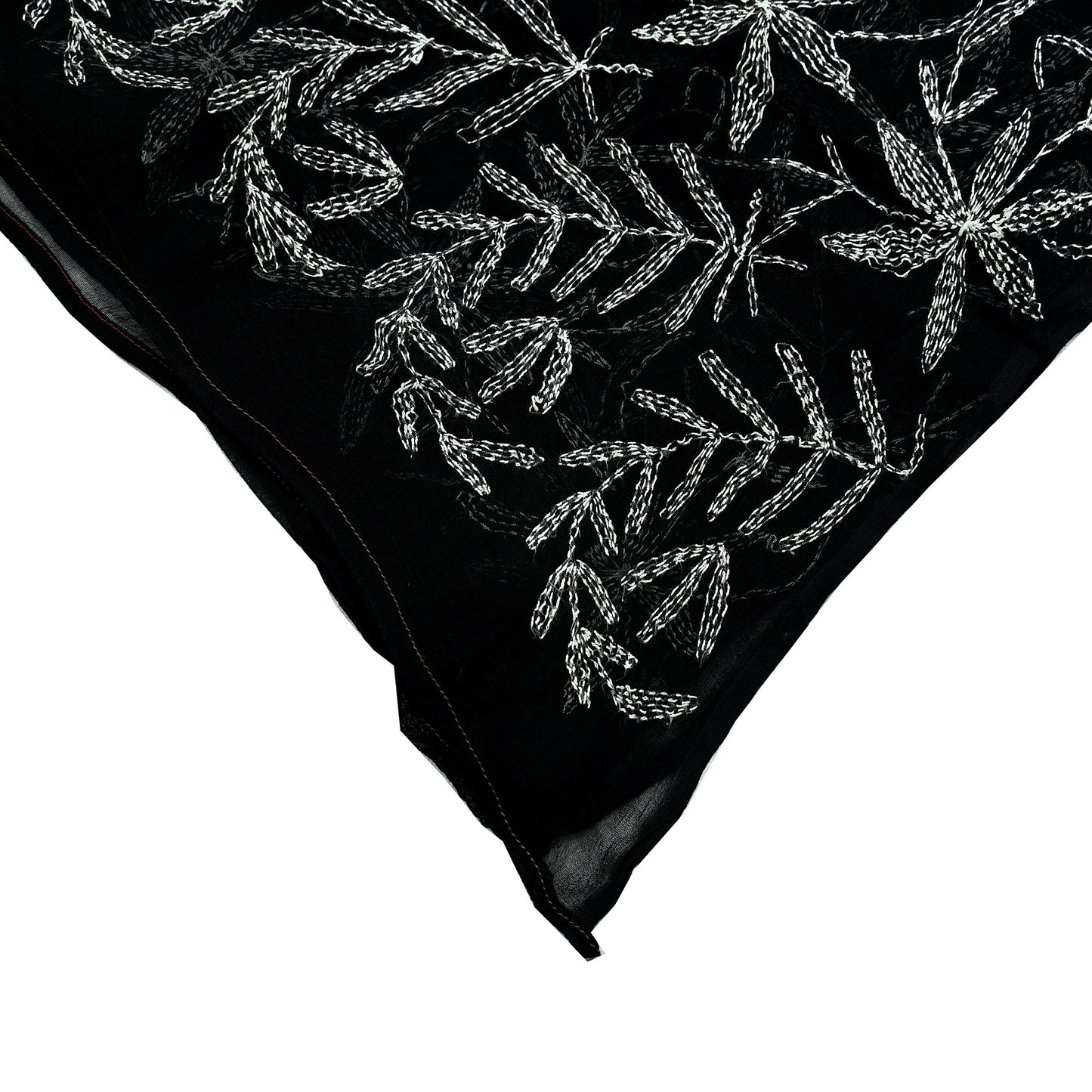 Indian Vintage Dupatta Black Long Stole Hand Embroidered kantha stole Blend Cotton Scarves Veil Wrap Soft Floral