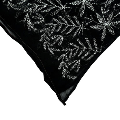 Indian Vintage Dupatta Black Long Stole Hand Embroidered kantha stole Blend Cotton Scarves Veil Wrap Soft Floral