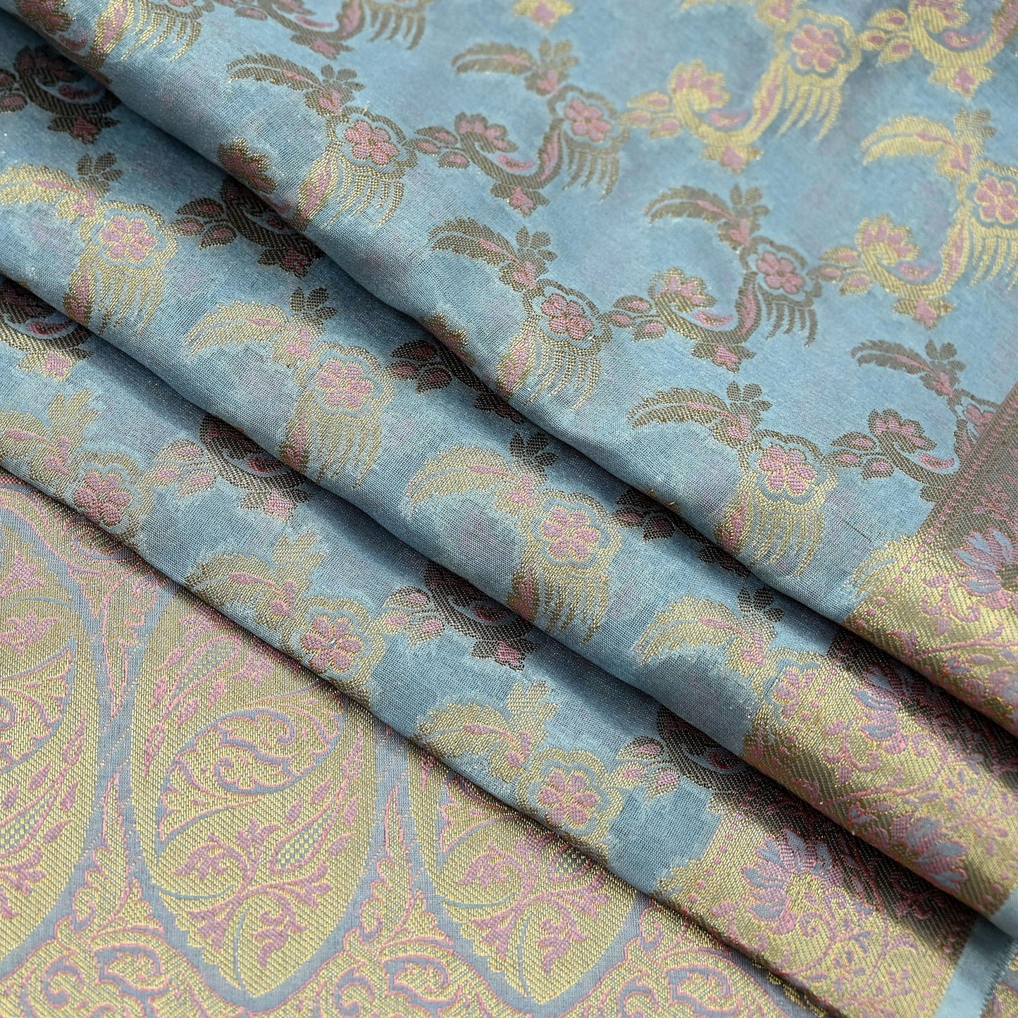 Indian Vintage Dupatta Gray Long Stole Artificial Silk Woven Brocade Scarves Veil Scarf Wrap Hippie Boho Soft Floral