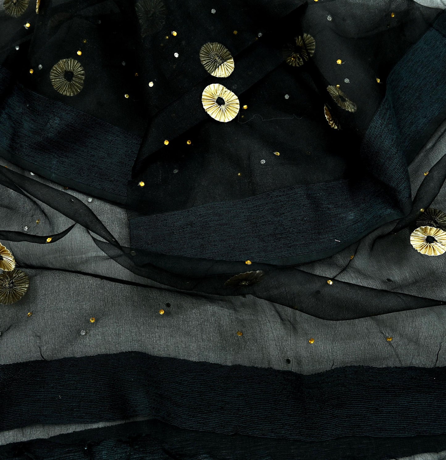 Indian Vintage Dupatta Black Long Stole Organza Woven Hand Painted Scarves Veil Zari Soft Floral Design