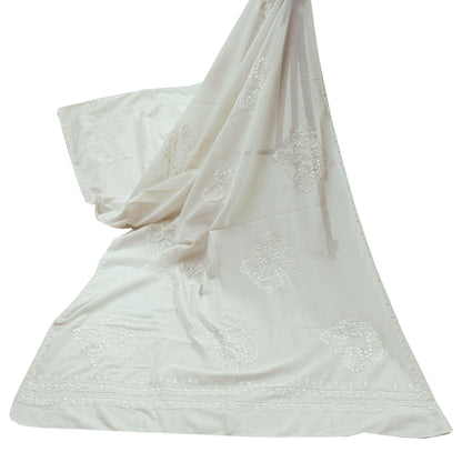 Indian Vintage White Dupatta Long Stole Pure Cotton Hand Embroidered Kantha Scarves Veil Scarf Wrap