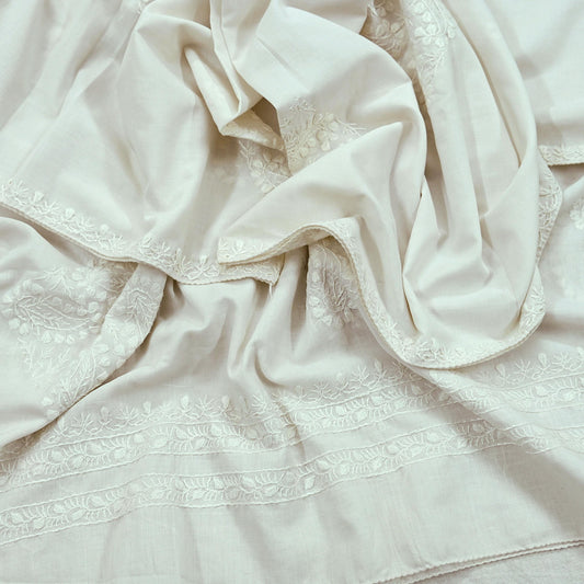 Indian Vintage White Dupatta Long Stole Pure Cotton Hand Embroidered Kantha Scarves Veil Scarf Wrap