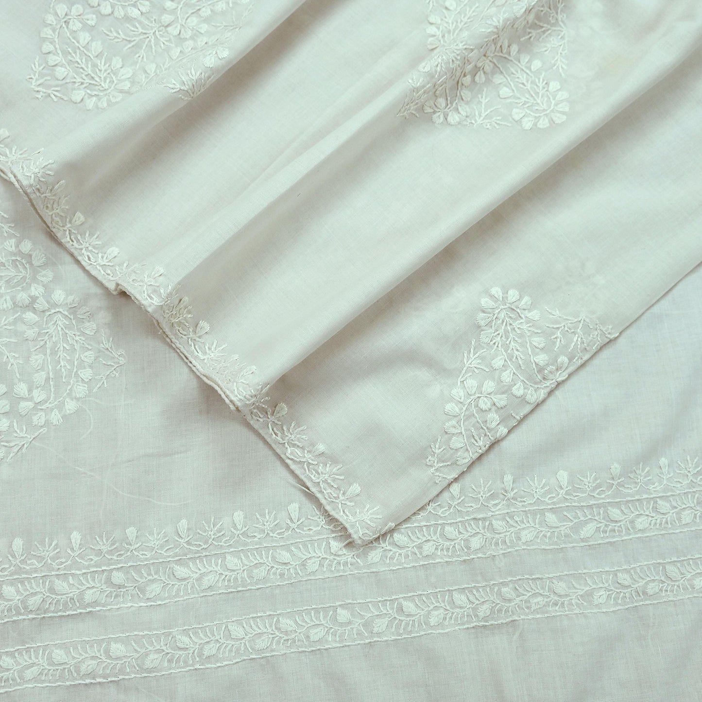 Indian Vintage White Dupatta Long Stole Pure Cotton Hand Embroidered Kantha Scarves Veil Scarf Wrap