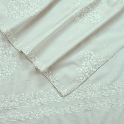 Indian Vintage White Dupatta Long Stole Pure Cotton Hand Embroidered Kantha Scarves Veil Scarf Wrap