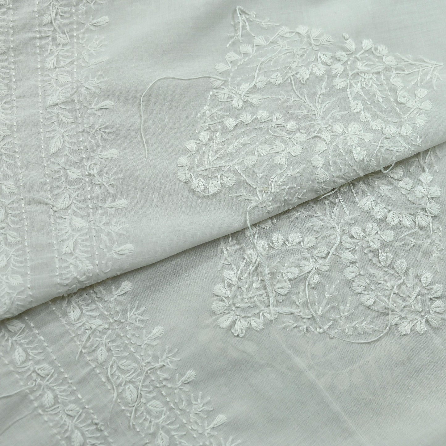 Indian Vintage White Dupatta Long Stole Pure Cotton Hand Embroidered Kantha Scarves Veil Scarf Wrap
