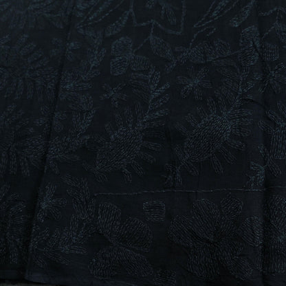Indian Black Vintage Dupatta Long Stole Hand Embroidered kantha stole Blend Cotton Scarves Veil Wrap Soft Floral