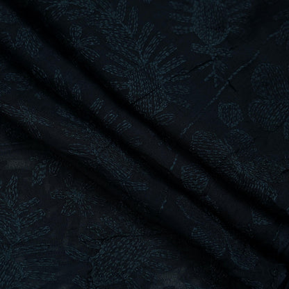 Indian Black Vintage Dupatta Long Stole Hand Embroidered kantha stole Blend Cotton Scarves Veil Wrap Soft Floral