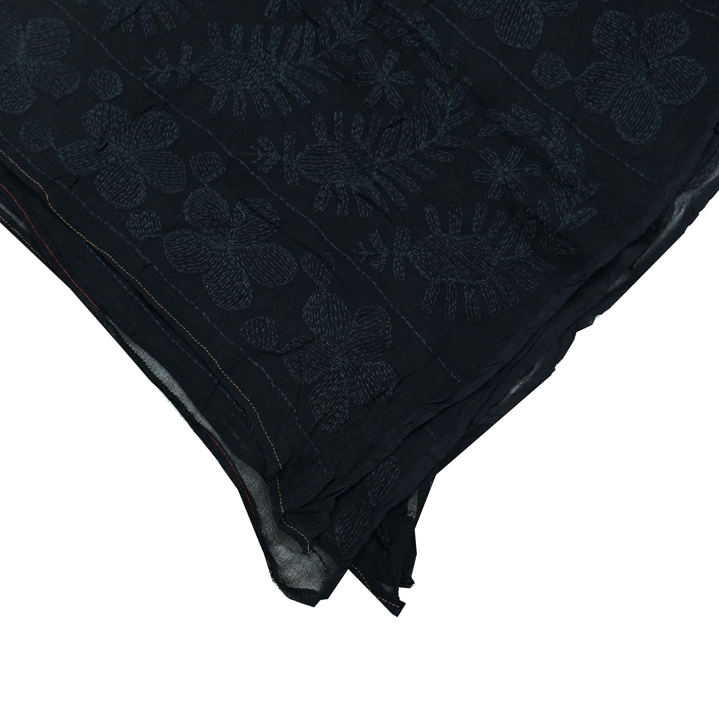 Indian Black Vintage Dupatta Long Stole Hand Embroidered kantha stole Blend Cotton Scarves Veil Wrap Soft Floral