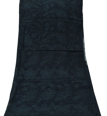 Indian Black Vintage Dupatta Long Stole Hand Embroidered kantha stole Blend Cotton Scarves Veil Wrap Soft Floral