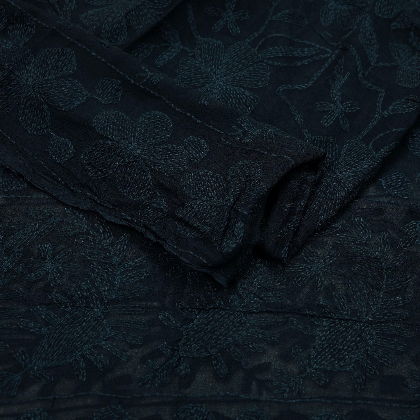 Indian Black Vintage Dupatta Long Stole Hand Embroidered kantha stole Blend Cotton Scarves Veil Wrap Soft Floral