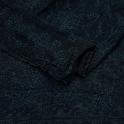 Indian Black Vintage Dupatta Long Stole Hand Embroidered kantha stole Blend Cotton Scarves Veil Wrap Soft Floral