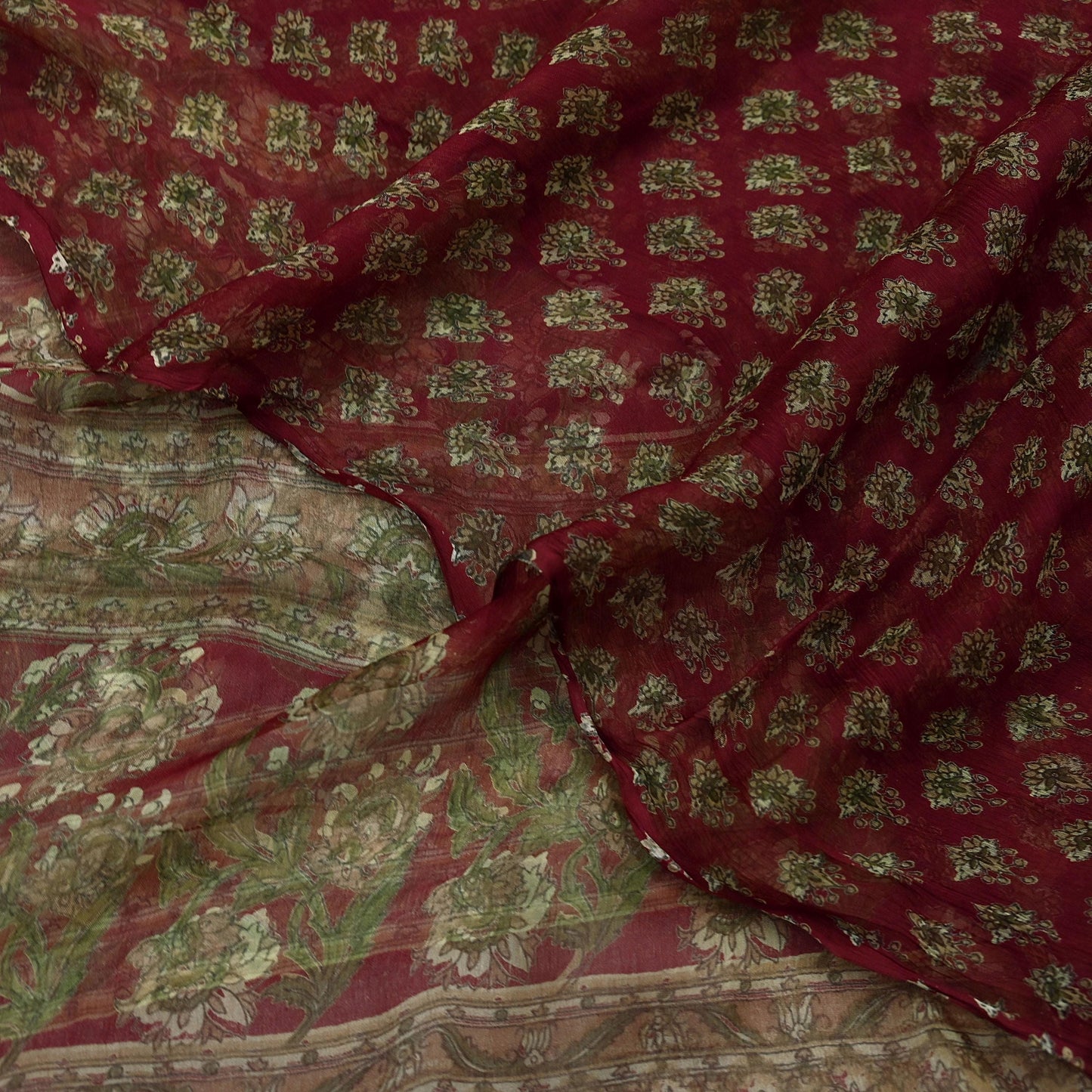 Indian Vintage Maroon Dupatta Long Stole Pure Chiffon Silk Digital Printed Scarves Veil Hijab