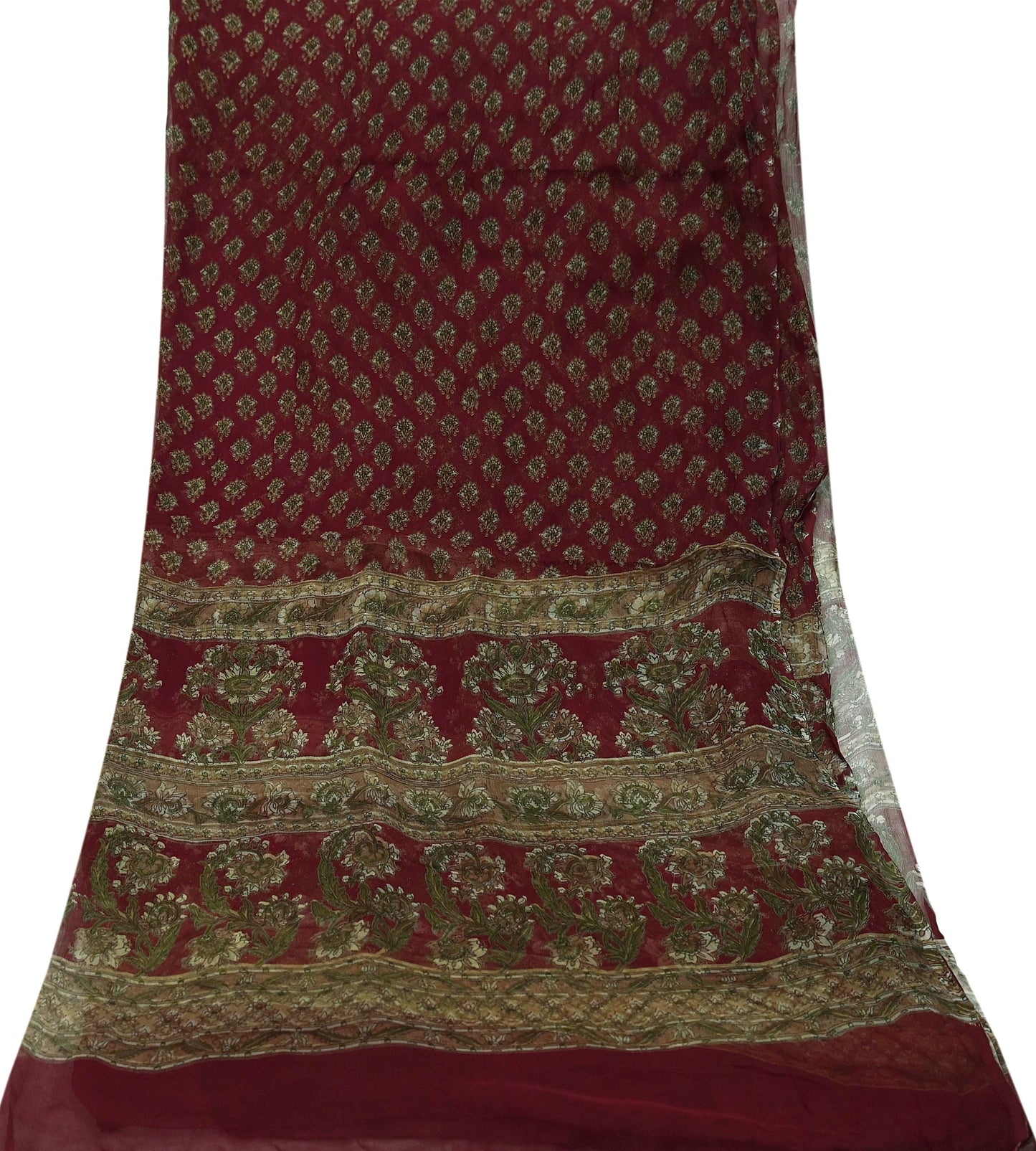 Indian Vintage Maroon Dupatta Long Stole Pure Chiffon Silk Digital Printed Scarves Veil Hijab