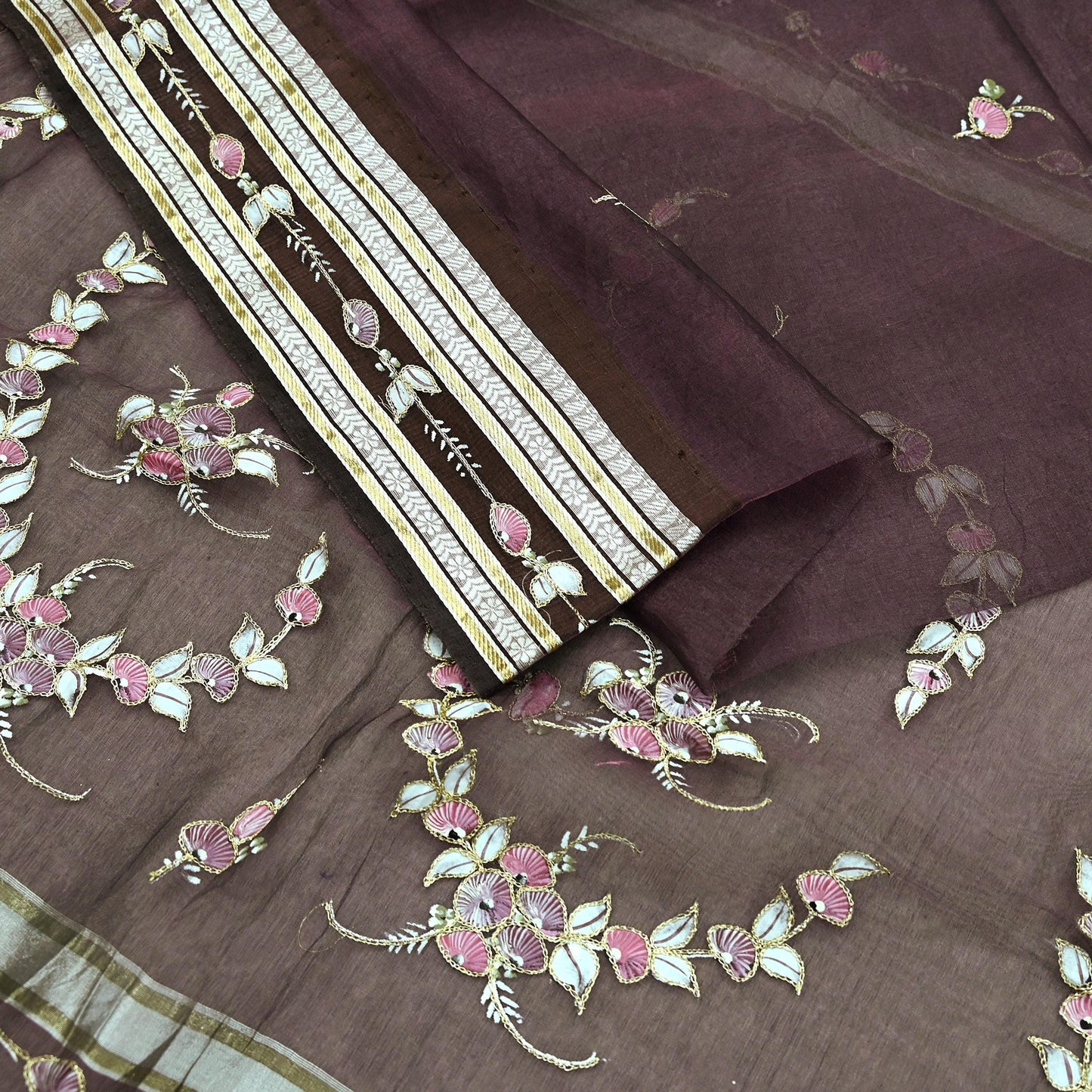 Indian Vintage Sarees Purple Pure Organza Silk Hand Woven/Painted Sari 5yd Ethnic Floral Craft Fabric Dress making Upcycle Crafting Zari