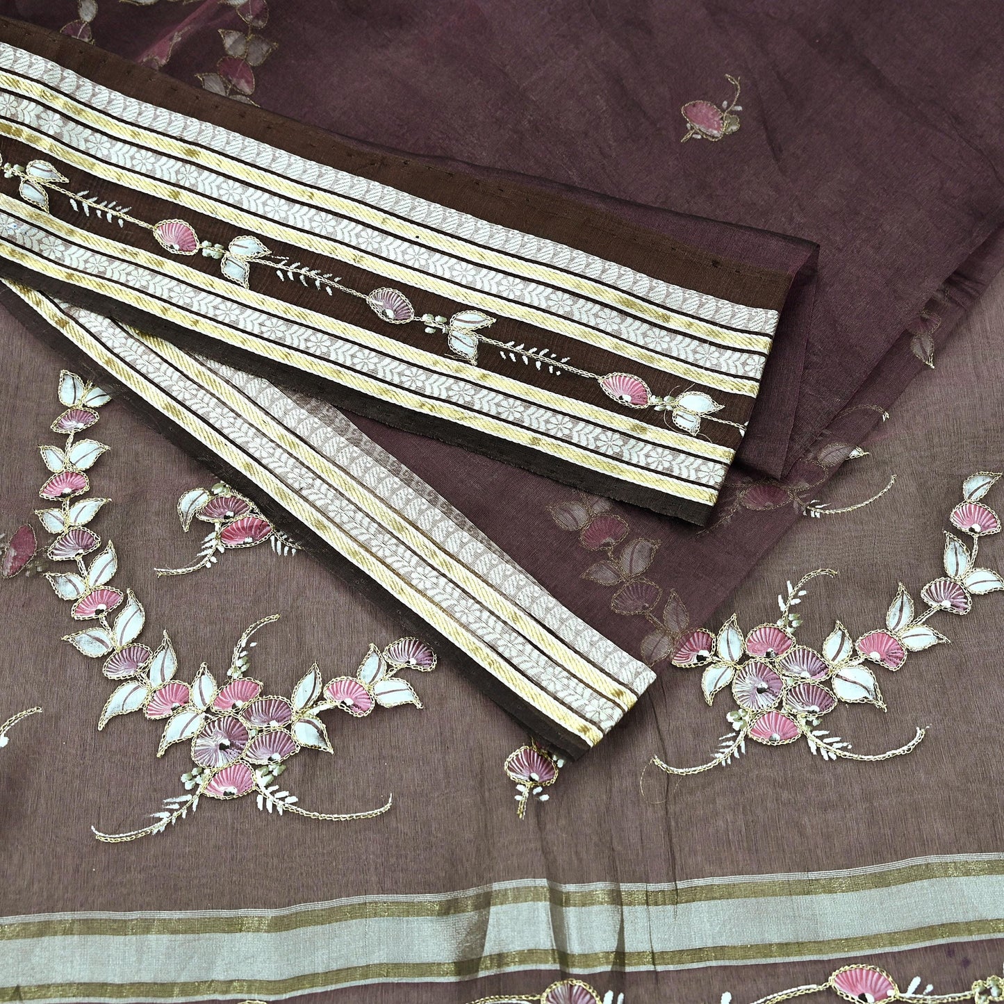 Indian Vintage Sarees Purple Pure Organza Silk Hand Woven/Painted Sari 5yd Ethnic Floral Craft Fabric Dress making Upcycle Crafting Zari