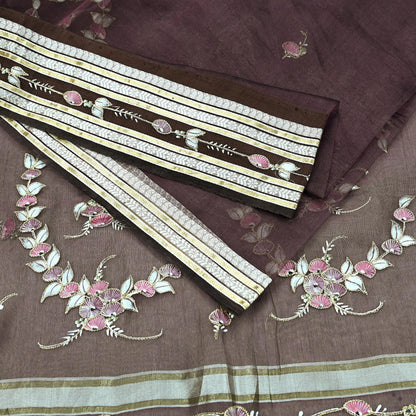 Indian Vintage Sarees Purple Pure Organza Silk Hand Woven/Painted Sari 5yd Ethnic Floral Craft Fabric Dress making Upcycle Crafting Zari