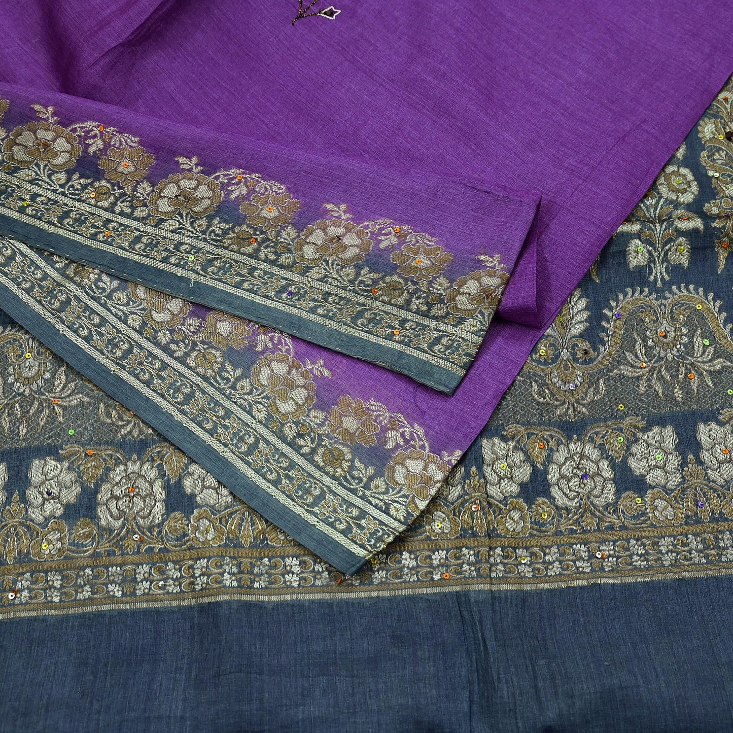 Indian Vintage Sari Purple & Gray Pure Tussar Silk Hand Woven Sarees Craft Fabric 5Yd Sewing Ethnic Dress making Quilting Crafting Upcycle