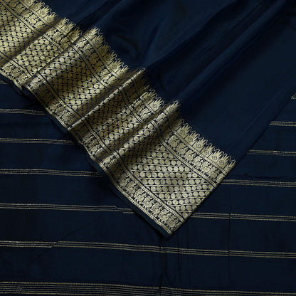 Indian Vintage Sari Deep Blue Mysore Silk Woven Sarees Craft Fabric 5Yd Ethnic South silk Dress Making Crafting Upcycle Quilting Zari Border