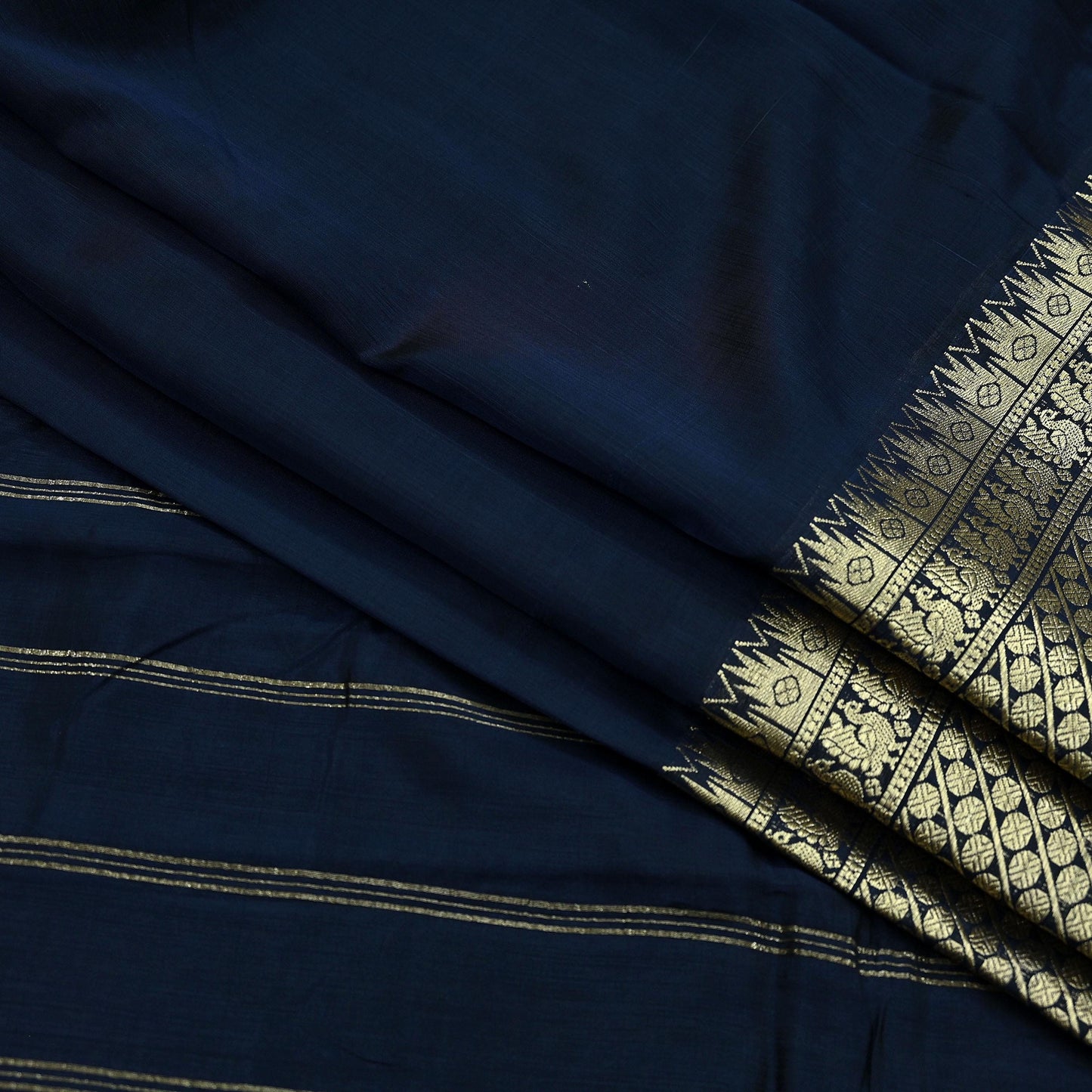 Indian Vintage Sari Deep Blue Mysore Silk Woven Sarees Craft Fabric 5Yd Ethnic South silk Dress Making Crafting Upcycle Quilting Zari Border