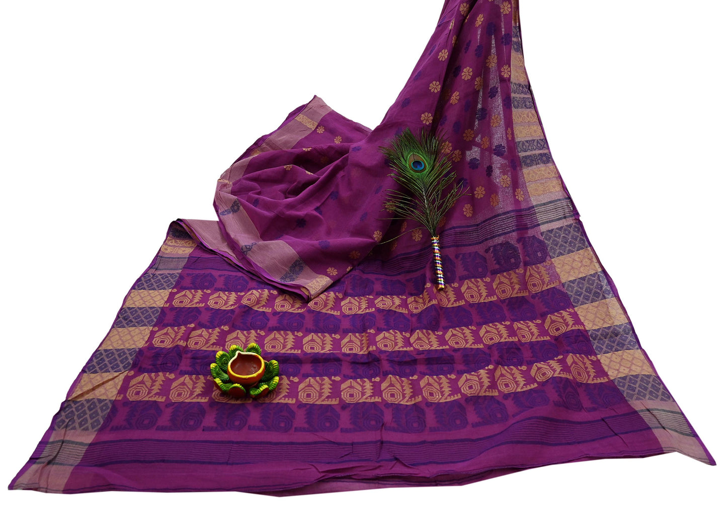 Indian Vintage Sari Purple Pure Cotton Hand Woven Sarees Craft Fabric 5yd Ethnic Crafting Quilting Dress Making Quilting Upcycle