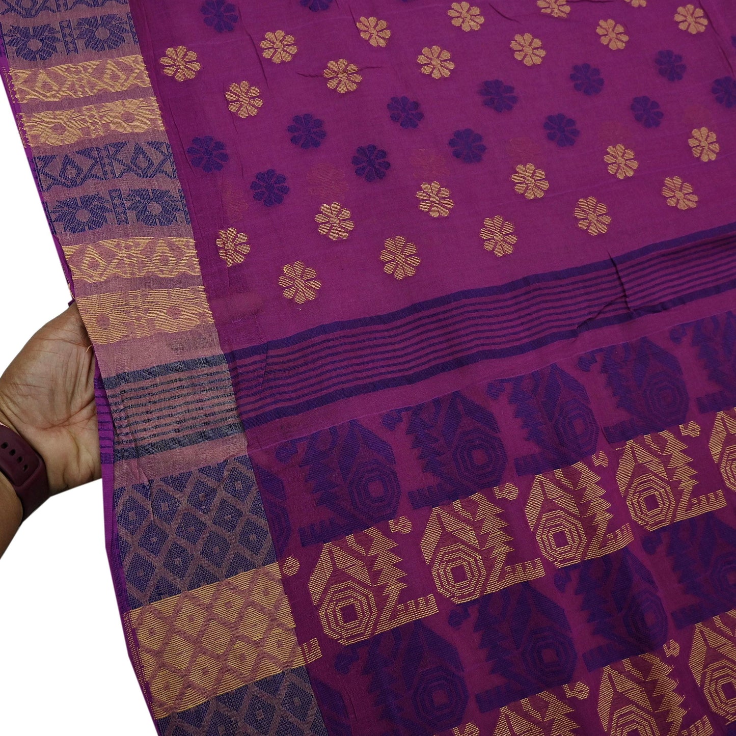 Indian Vintage Sari Purple Pure Cotton Hand Woven Sarees Craft Fabric 5yd Ethnic Crafting Quilting Dress Making Quilting Upcycle