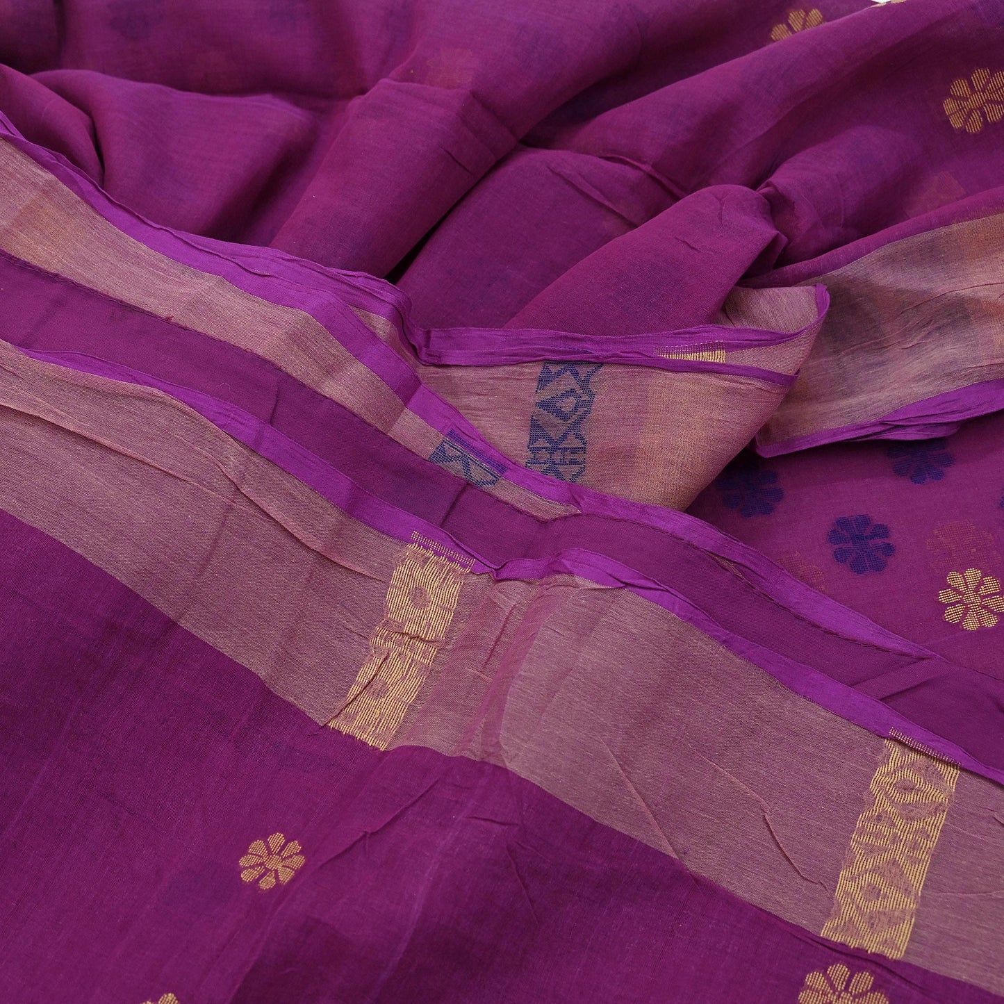 Indian Vintage Sari Purple Pure Cotton Hand Woven Sarees Craft Fabric 5yd Ethnic Crafting Quilting Dress Making Quilting Upcycle