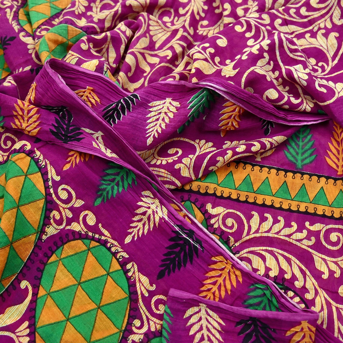 Indian Vintage Sari Purple & Ivory Pure Cotton Printed Saree 5Yd Craft Fabric Sewing Sarong Wrap Boho Floral Quilting crafting dressmaking