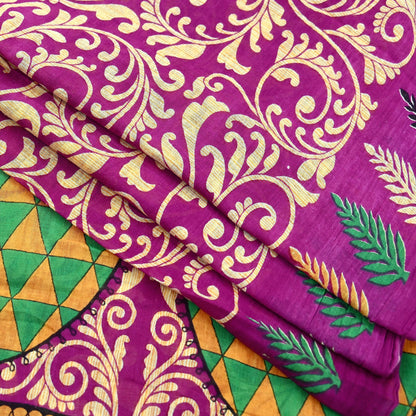 Indian Vintage Sari Purple & Ivory Pure Cotton Printed Saree 5Yd Craft Fabric Sewing Sarong Wrap Boho Floral Quilting crafting dressmaking