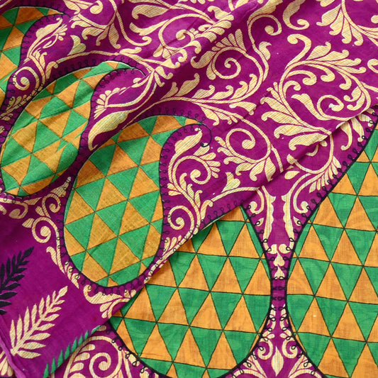 Indian Vintage Sari Purple & Ivory Pure Cotton Printed Saree 5Yd Craft Fabric Sewing Sarong Wrap Boho Floral Quilting crafting dressmaking
