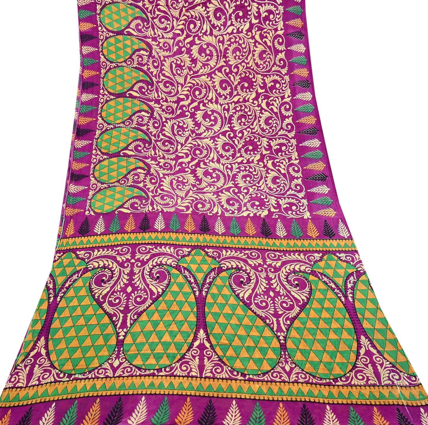Indian Vintage Sari Purple & Ivory Pure Cotton Printed Saree 5Yd Craft Fabric Sewing Sarong Wrap Boho Floral Quilting crafting dressmaking