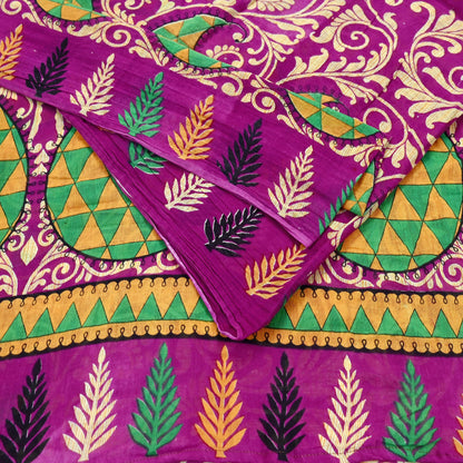 Indian Vintage Sari Purple & Ivory Pure Cotton Printed Saree 5Yd Craft Fabric Sewing Sarong Wrap Boho Floral Quilting crafting dressmaking