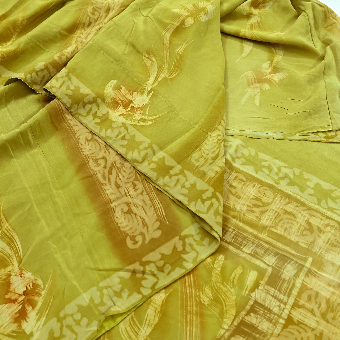 Indian Vintage Sari Green Pure Crepe Silk Printed Saree 5yd Sewing Floral Soft Craft Fabric Ethnic Wrap Dress Making For Crafting Quilting