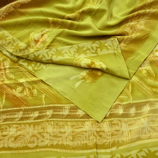 Indian Vintage Sari Green Pure Crepe Silk Printed Saree 5yd Sewing Floral Soft Craft Fabric Ethnic Wrap Dress Making For Crafting Quilting