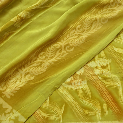 Indian Vintage Sari Green Pure Crepe Silk Printed Saree 5yd Sewing Floral Soft Craft Fabric Ethnic Wrap Dress Making For Crafting Quilting