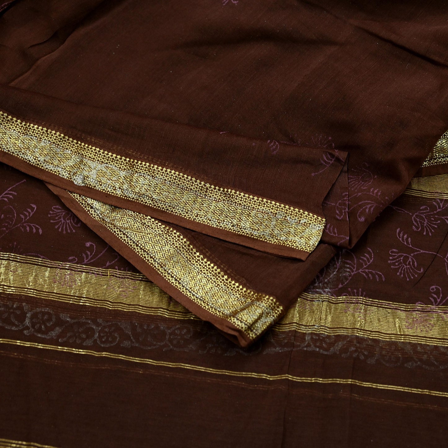 Indian Vintage Dupatta Brown Long Stole Hand Woven Pure Chanderi Silk Scarves Veil Zari Soft Fringes Scarf Wrap Boho