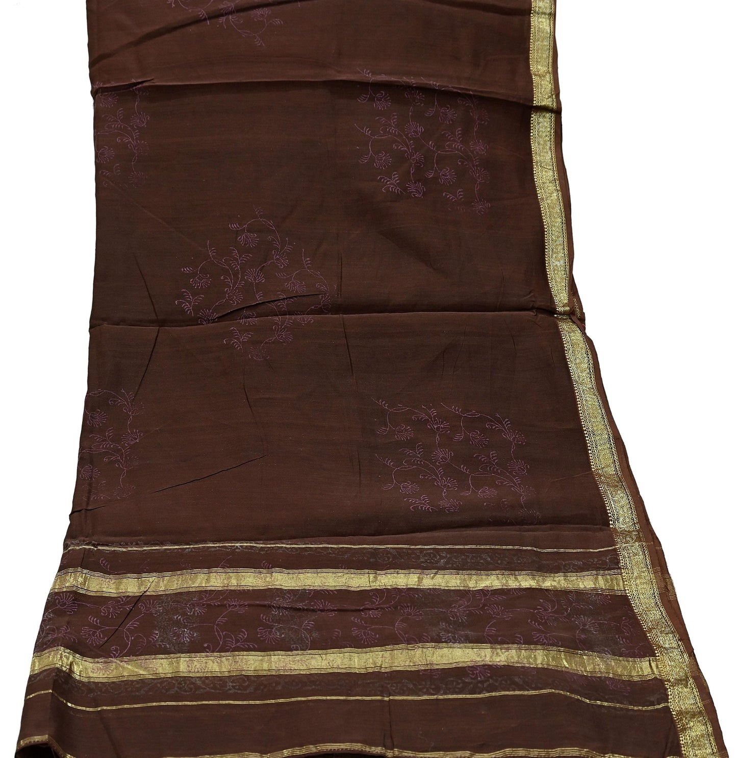 Indian Vintage Dupatta Brown Long Stole Hand Woven Pure Chanderi Silk Scarves Veil Zari Soft Fringes Scarf Wrap Boho