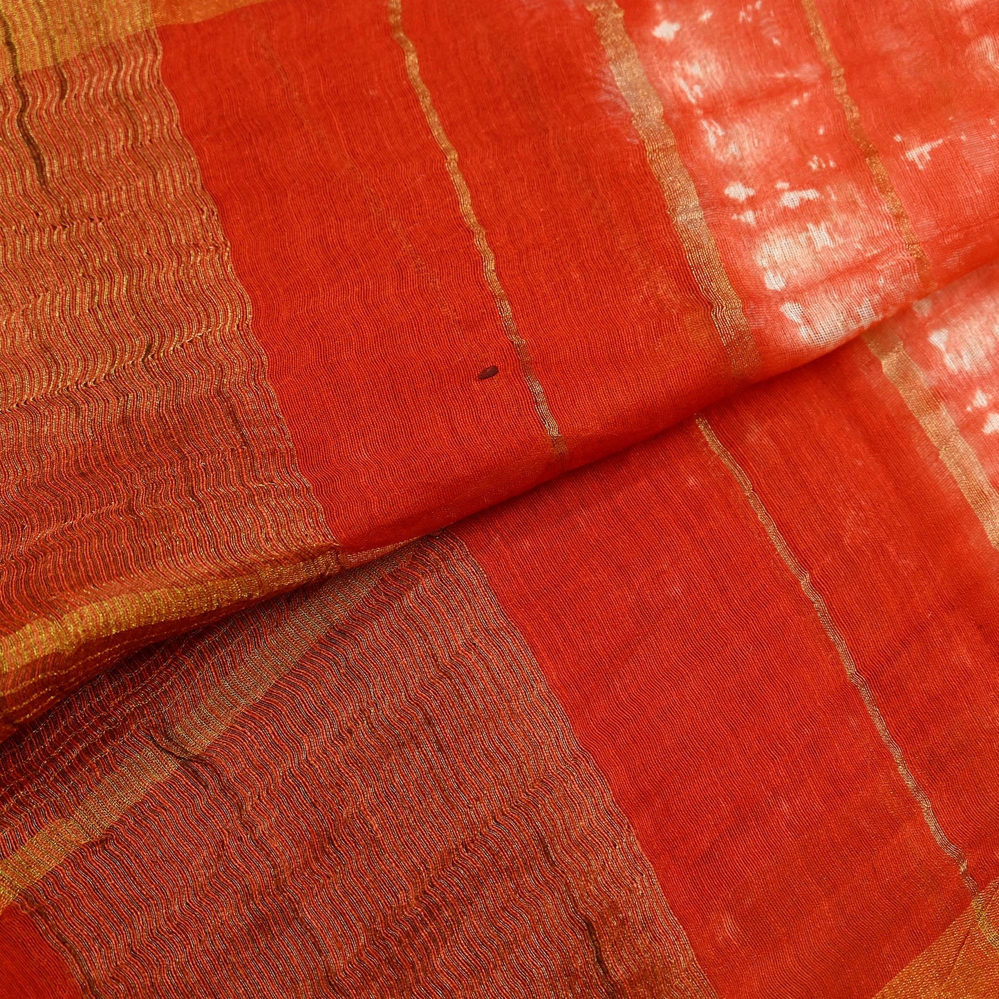 Indian Vintage Dupatta Orange & White Long Stole Hand Tie-Dye Pure Chanderi Silk Scarves Veil Zari Soft Fringes Scarf Wrap Boho
