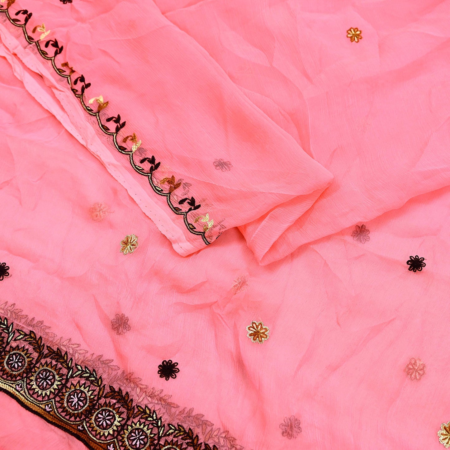Indian Vintage Peach Dupatta Pure Chiffon silk Long Stole Hand Embroidered Scarves Floral Design Stole Veil Wrap Zari Zardozi