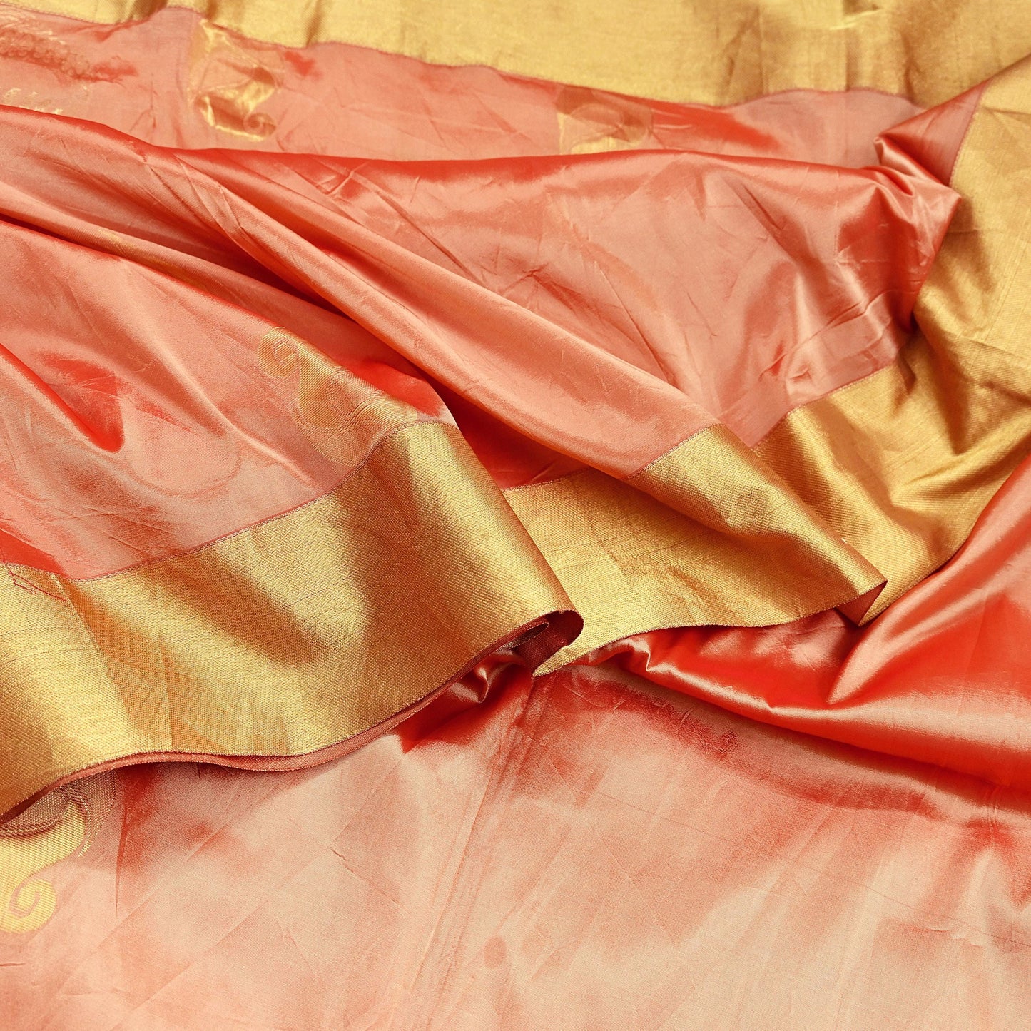 Indian Vintage Sari Peach Blend Silk Woven Kanjivaram Saree Zari 5Yd Ethnic Craft Fabric Dress making For Crafting Quilting