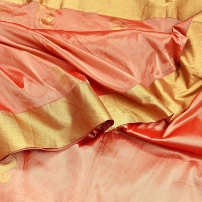 Indian Vintage Sari Peach Blend Silk Woven Kanjivaram Saree Zari 5Yd Ethnic Craft Fabric Dress making For Crafting Quilting