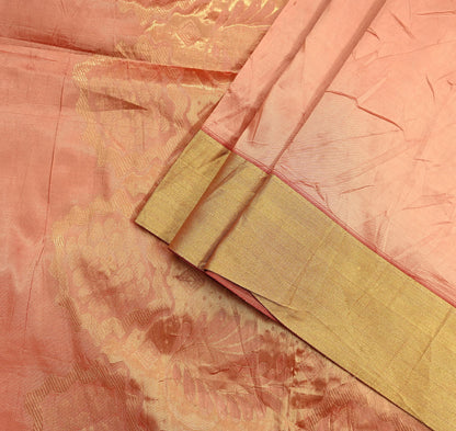Indian Vintage Sari Peach Blend Silk Woven Kanjivaram Saree Zari 5Yd Ethnic Craft Fabric Dress making For Crafting Quilting