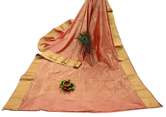 Indian Vintage Sari Peach Blend Silk Woven Kanjivaram Saree Zari 5Yd Ethnic Craft Fabric Dress making For Crafting Quilting